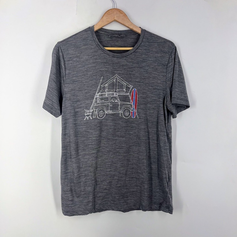 Icebreaker Mens Merino Wool Tech Lite Graphic T-Shirt Grey Heather Medium 4x4